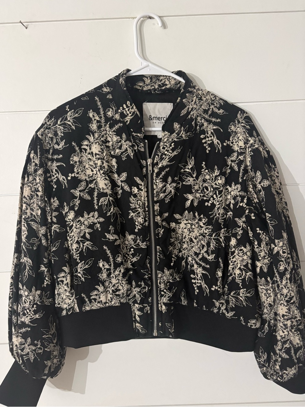&merci Floral Bomber Jacket Black Cream Size Small